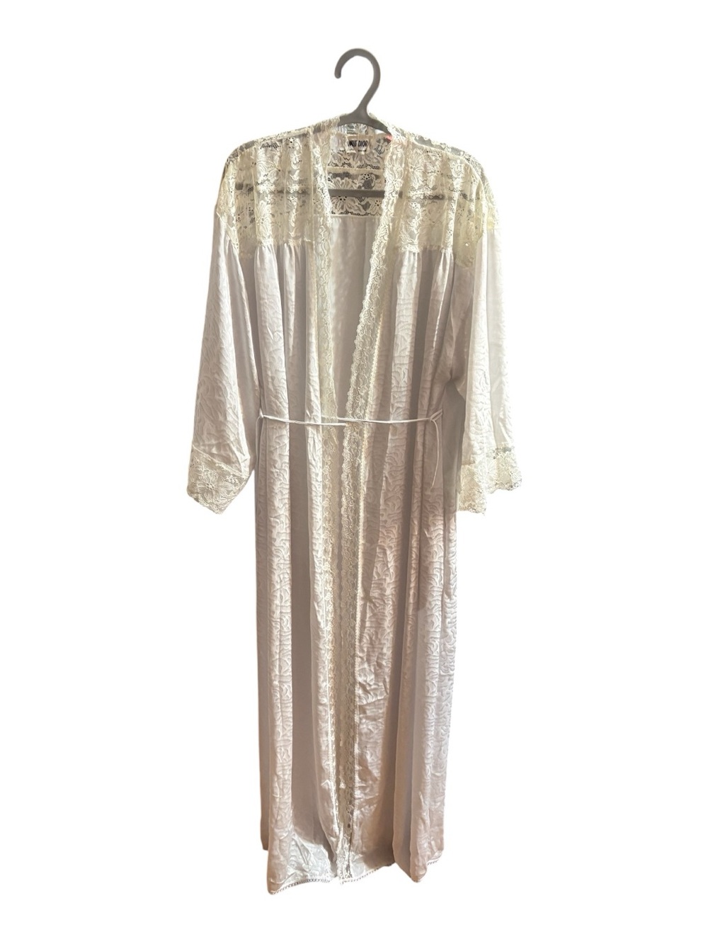 MISS DIOR Vintage White Satin Lace-Trim and embroidery Long Robe